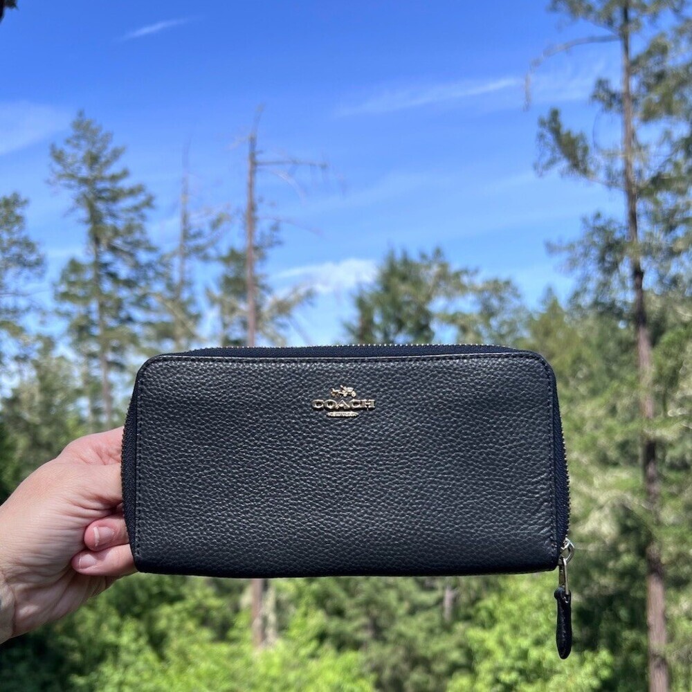 COACH Long Zip-Around Wallet Pebble Leather Blue with GOLD Hardware AUTHENTIC